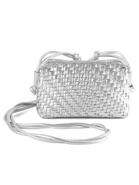 Vegan Leather Woven Crossbody Bag Small Handmade Shoulder Bag with Strap